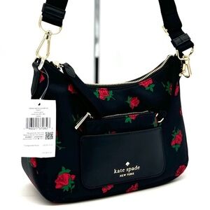 Kate Spade Chelsea Rose Toss Crossbody Bag & Coin Purse Black Multi Rose